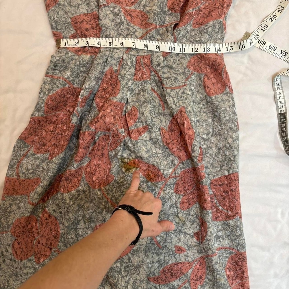 Silk Pink and Gray Floral Print Dress by AP Ltd. VTG 80s Puff Sleeves Retro - Picture 8 of 8